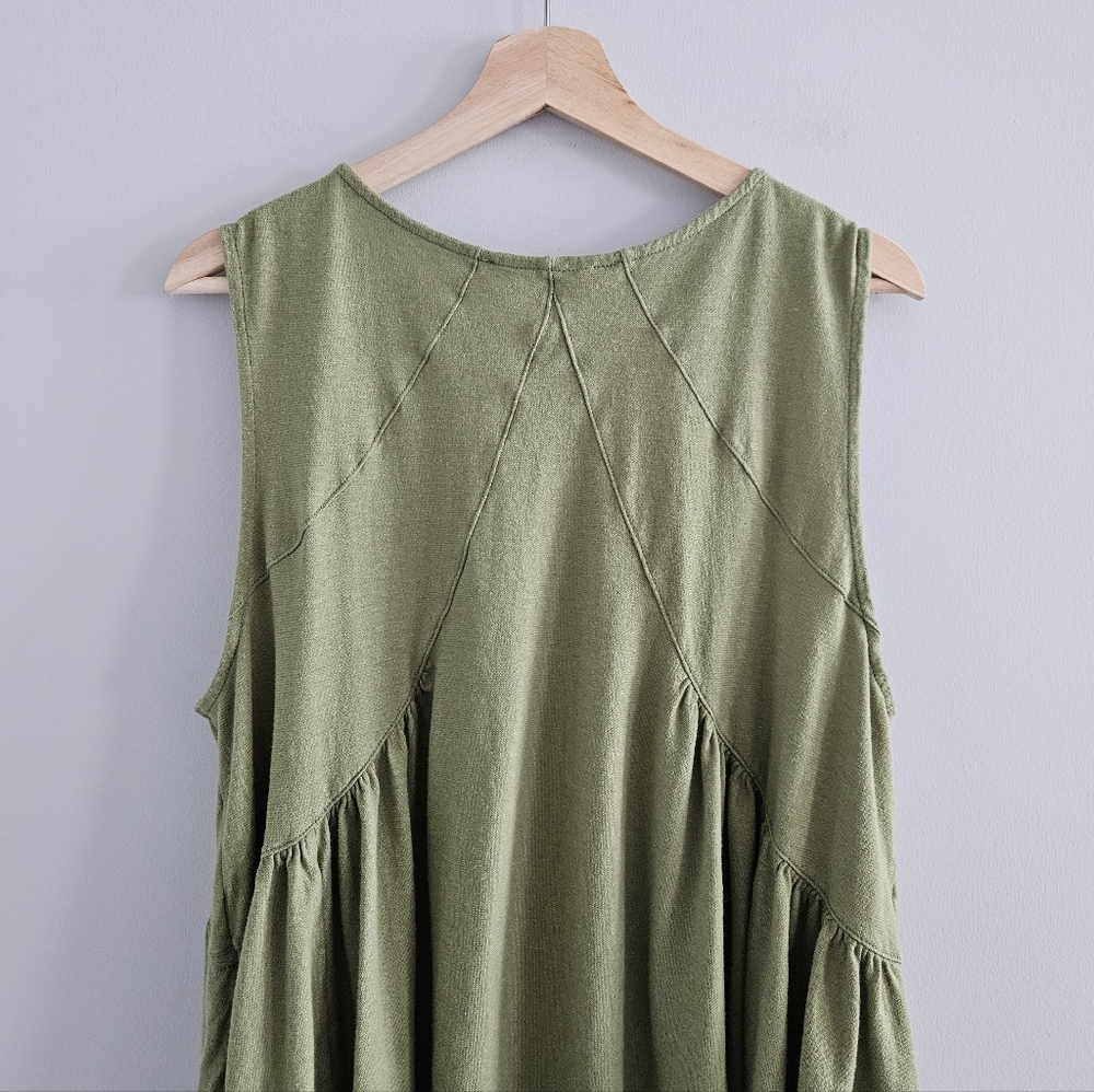 Olive Green Sleeveless V-Neck Swing Dress - Picture 4 of 11